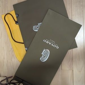 Goyard bag, ribbon, tissue and sleeve